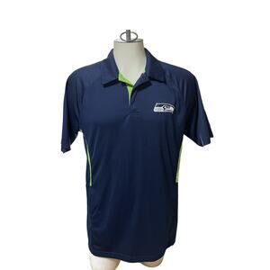 Majestic Cool Base Seattle Seahawks Blue/Lime Green S/S Polo   Shirt Size Large